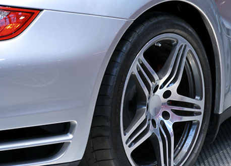 rear end of a german sportscars tire